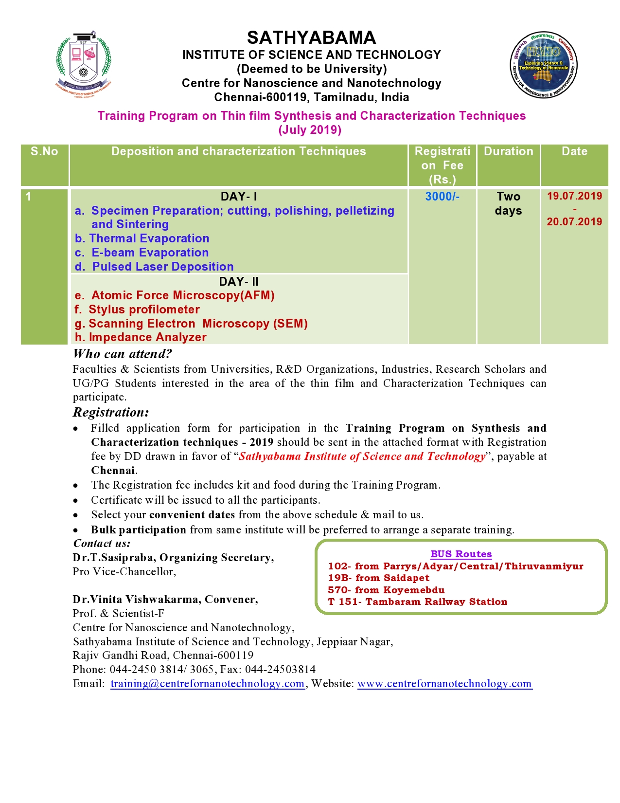 Training Program on Thin film Synthesis and Characterization Techniques 2019